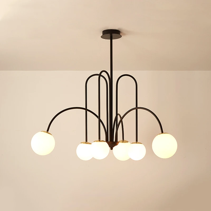Продажа Светодиодная потолочная люстра Magic Beans, 6 насадок, молочный стеклянный шар, для кухонного островка, обеденного стола, гостиной, бара, комнатно...