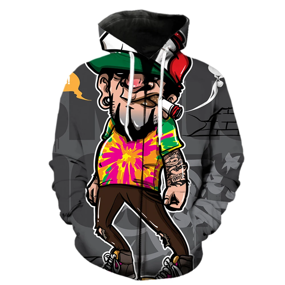 

Cartoon Hip Hop Skateboard Men's Zipper Hoodie Fashion Teens Funny Long Sleeve 3D Print Casual Streetwear Cool Sweatshirts Tops