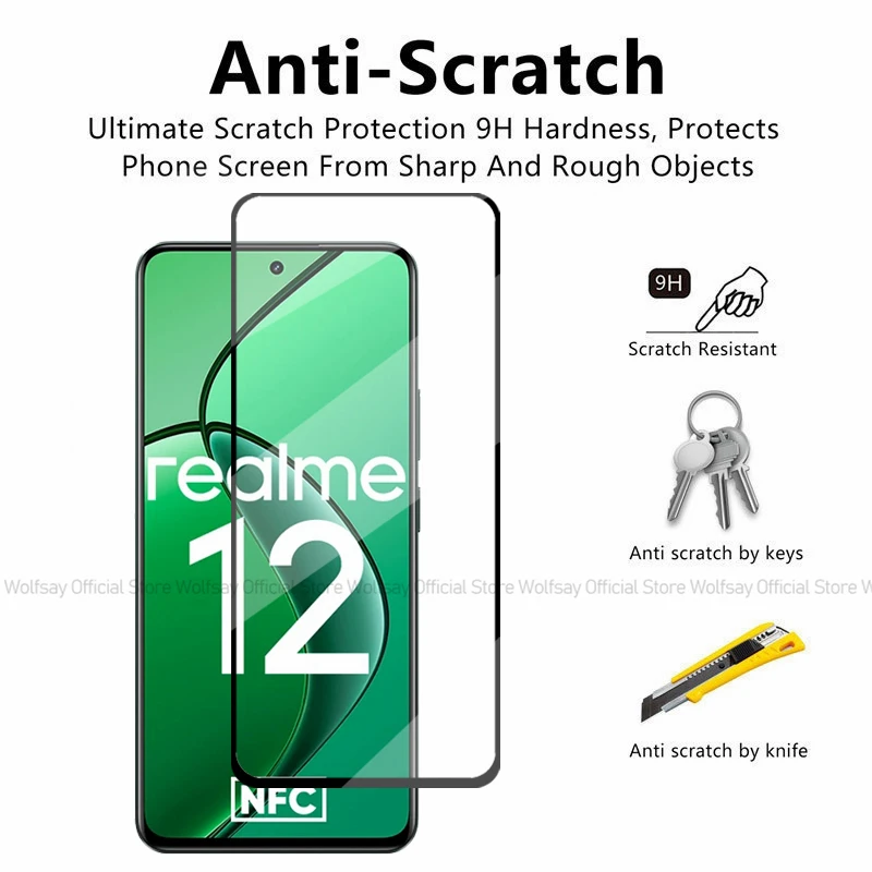 Закаленное стекло для Realme 12/4G пленка защиты экрана полное клеевое покрытие