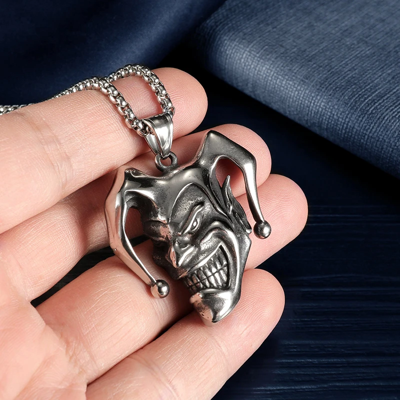 Мужской Готический клоун смайлик кулон ожерелье мужчины панк ретро нержавеющая