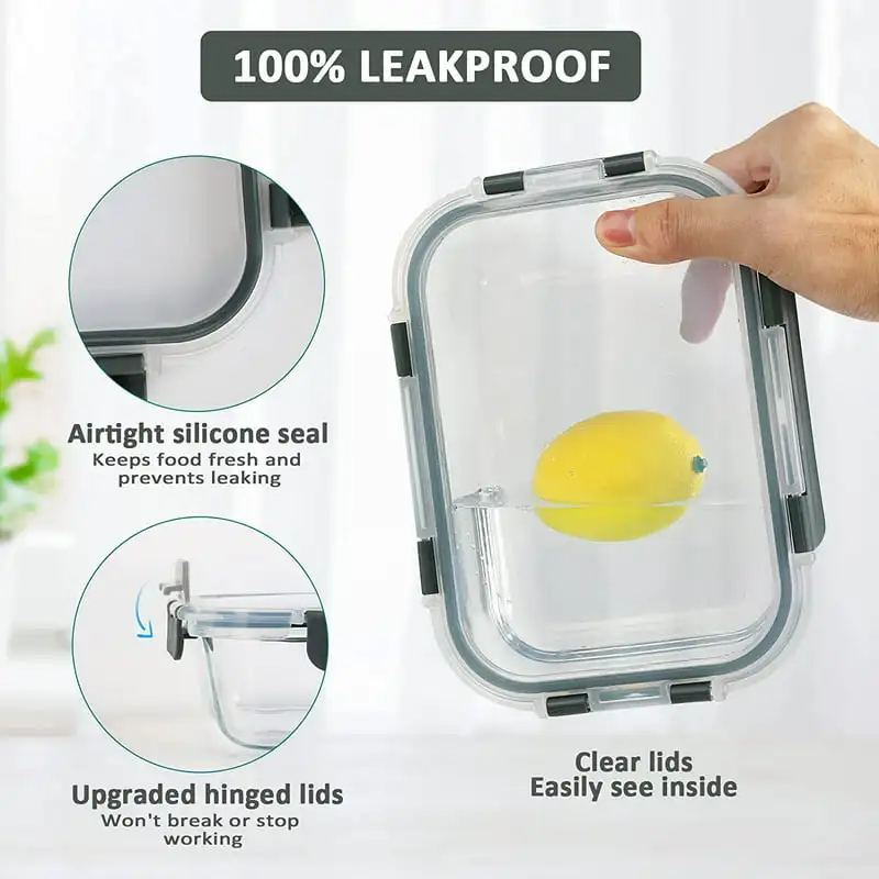 

Lovely 10-Pack BPA-Free Airtight Glass Meal Prep Containers with Lids, Freezer Safe Food Storage Containers for Home or Office.