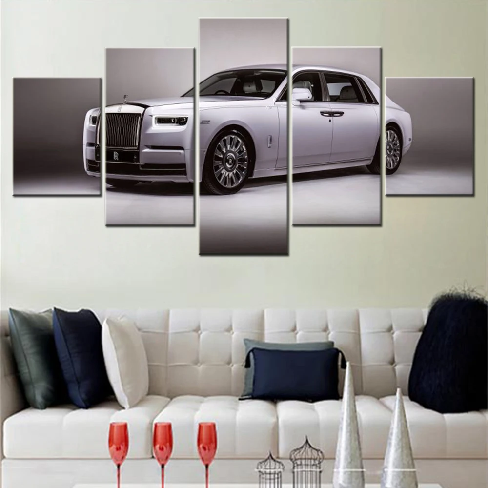 

5 Piece Wall Art Canvas Cars Poster Rolls-Royce Phantom Orchid Wallpaper Living Room Picture Print Bedroom Modular Home Decor