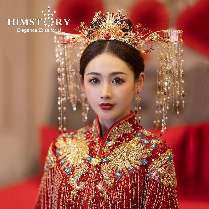 

Himstory роскошный китайский классический свадебный аксессуар для волос Xiuhe феникс корона головной убор ювелирные изделия