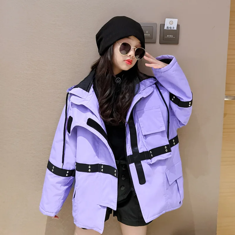 

Down Jacket for Girls Thick Warm Sport Hooded Coats Winter Kids Clothes 13 14 Years Casual All-match Teenage Children Outerwear