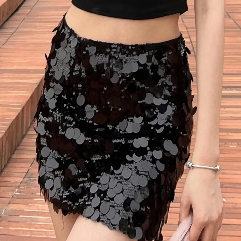 

Sequin Wrap Hip Skirt Women's 2023 Summer Slim Design A-line Casual Club Party Short Skirt Spicy Girl Y2k