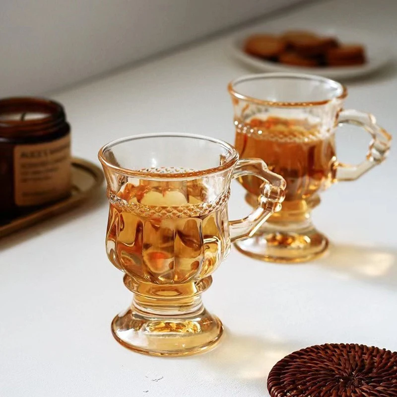 

Ins Transparent Vintage Big Mug Embossed Glass Cup Mug For Milk Breakfast Household Water Beer Drinks Wine