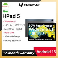 Headwolf HPad 5 Android 13 Tablet 10.5 inch Max 16GB RAM 128GB ROM Phone Tablet PC Widevine L1 Battery 8500 mAh Camera 8MP+20MP