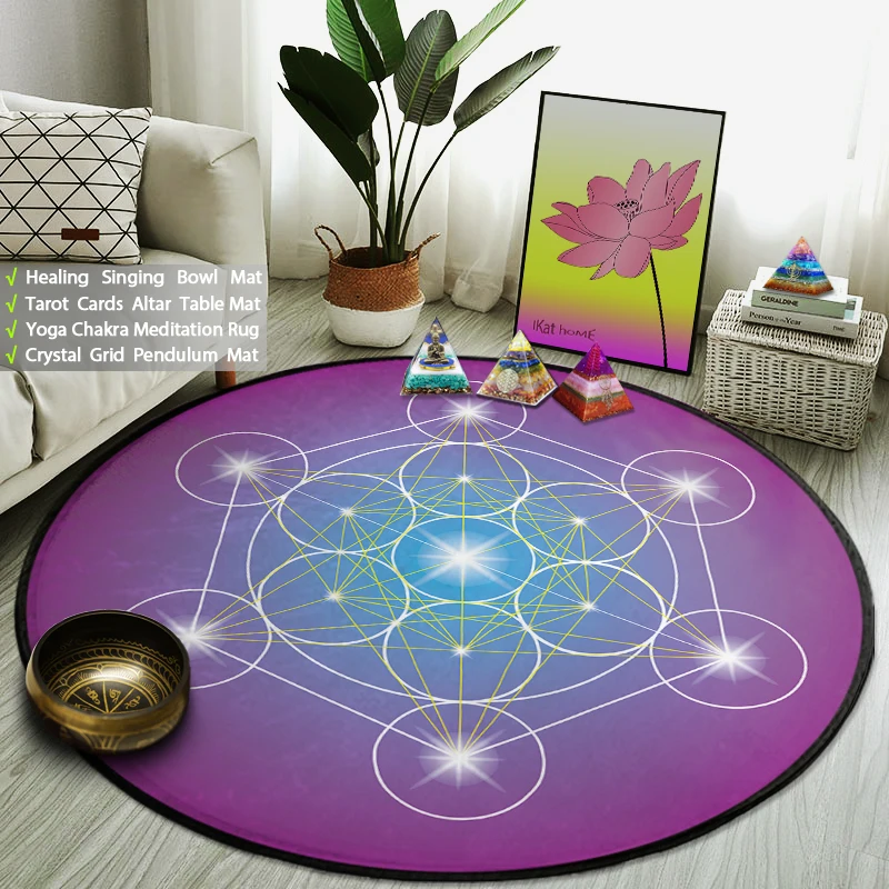 

Metatron Magic Circle Mat Hexagram Crystal Pendulum Yoga Meditation Rug Round Carpet Chakra Healing Altar Tarot Card Pads 100cm