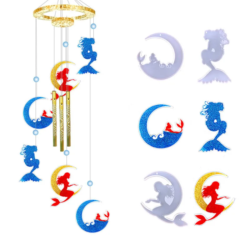 Mermaid Wind Chime Pendant Crystal Silicone Mould DIY Moon Wind Chime Pendant Mermaid Wind Chime Silicone Mold