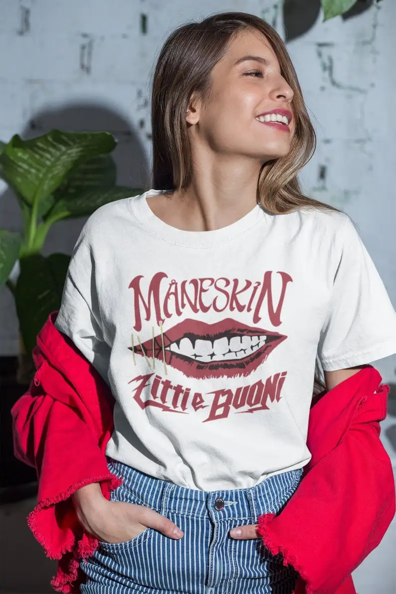 

Maneskin band poster art merch t shirt / Måneskin logo printed t-shirt gift