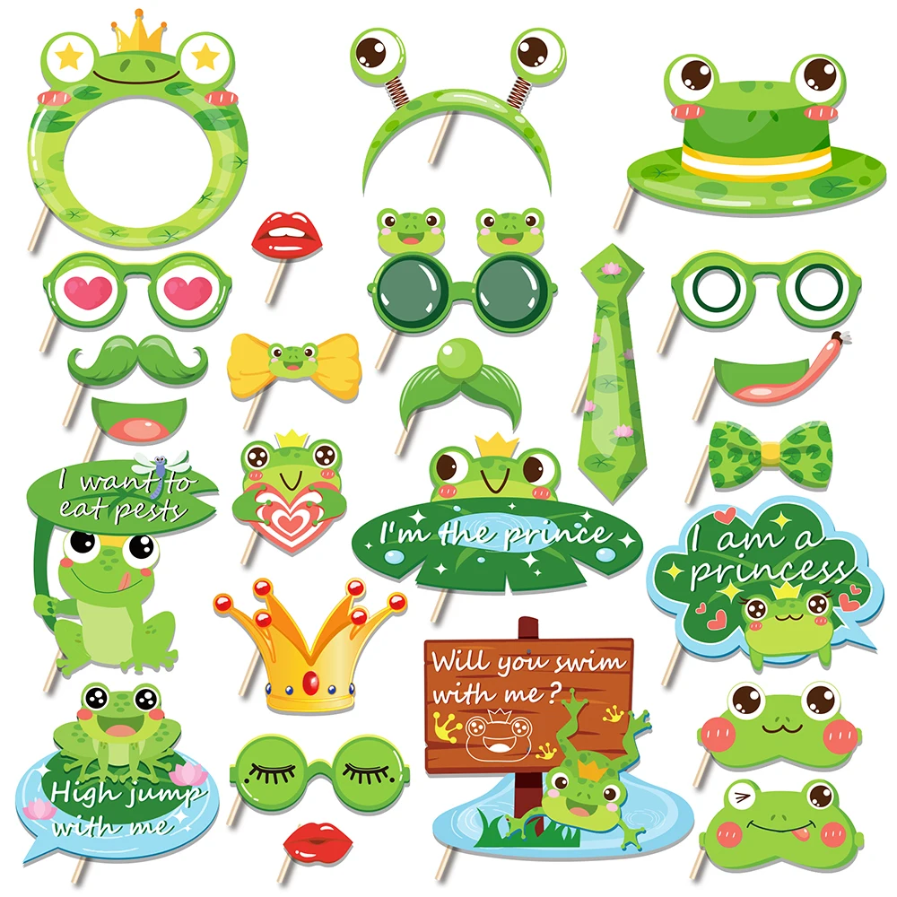 

25pcs Cartoon Anime Summer Princess Frog Kawaii Lotus Leaf Birthday Party Paper Photobooth Props Baby Shower Party Decorations