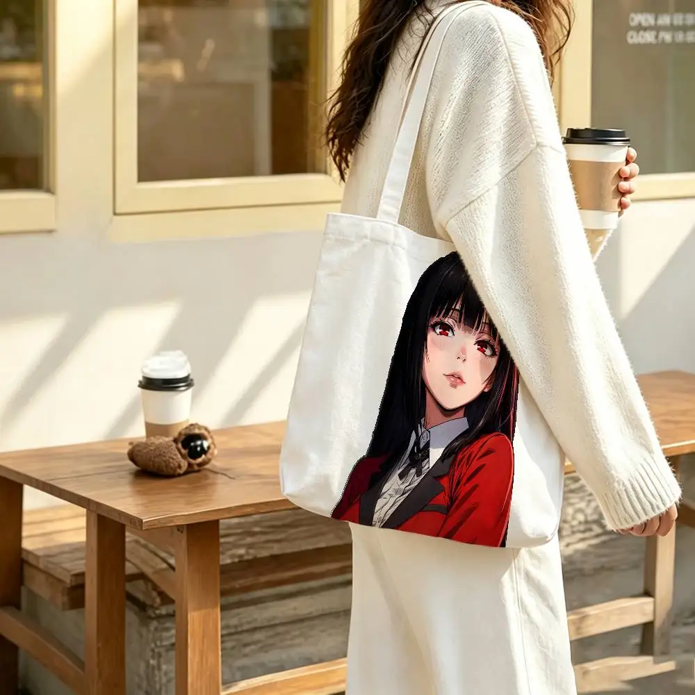 Фото Сумка с принтом Anime Y-Yumeko Jabami K-Kakegurui, экологичная сумка-шоппер из хлопка и джута, многоразовая складная сумка, многоразовая тканевая сумка №1