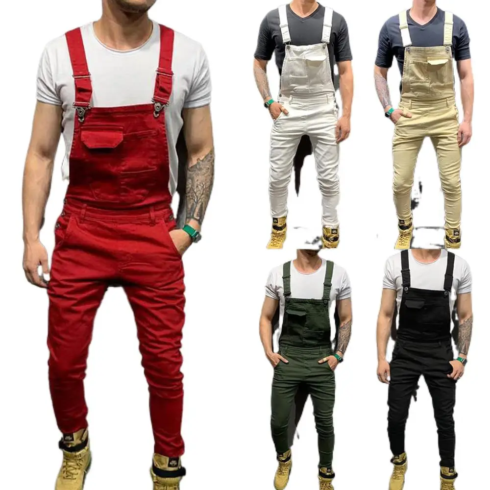 

Euramerican new style jean overalls pure color slim man trousers explosion men's work clothes
