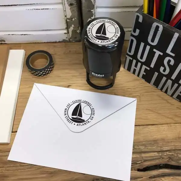 

Personalized Round Self-Inking Rubber Stamp - Sail Boat