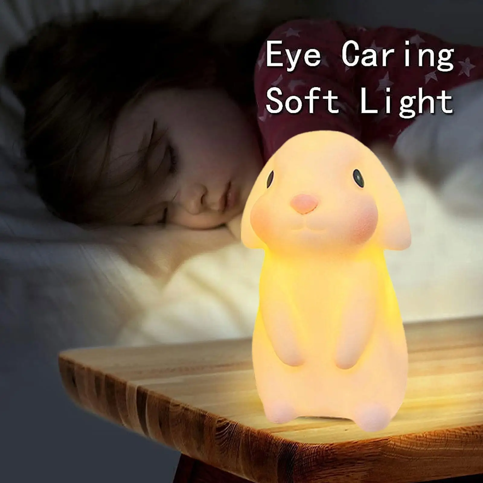 

Силиконовый ночник с милым Кроликом, прикроватная лампа для спальни, мультяшный светодиодный светильник, комнатное украшение, новогодний подарок R2V9