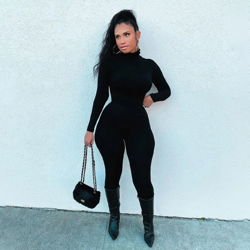 

Jumpsuit women autumn winter jumpsuits new solid color tight long sleeve bodysuit sexy outfits for woman 2021 one piece jumpsuit