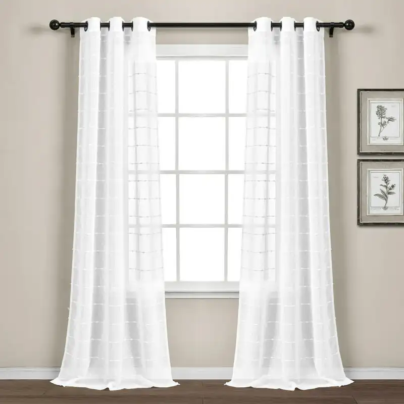 

Textured Grommet Sheer Window Curtain Panel - Pair, Set of 2 - 84 inch L x 38 inch W, Bleach White Color Aztec curtains Luxury