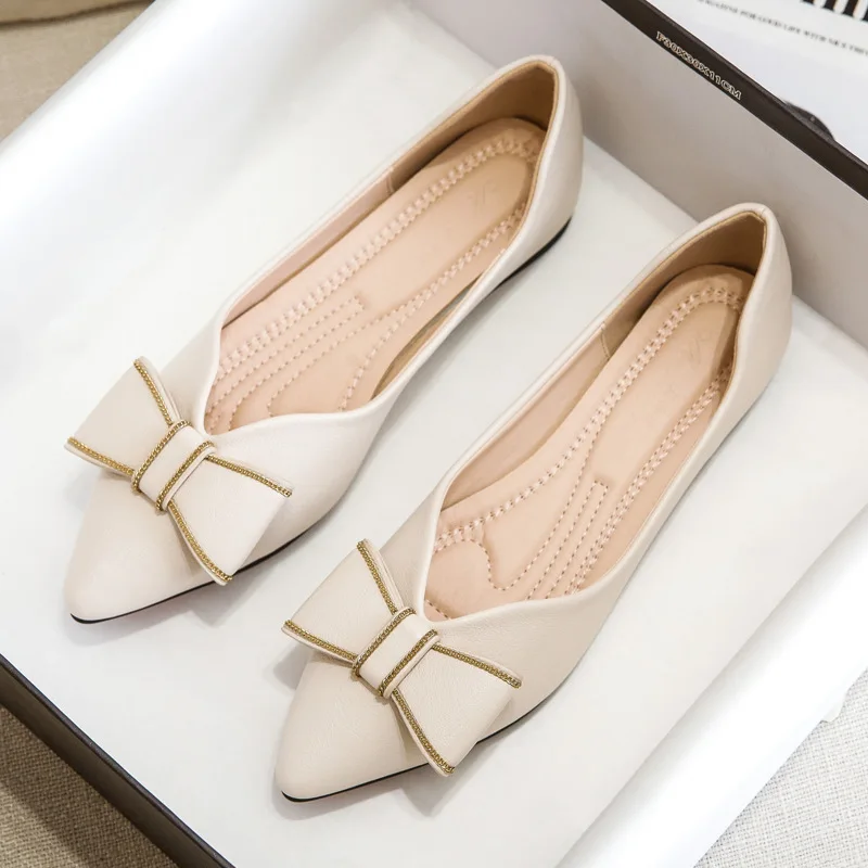 

2022 Spring Autumn New Fashion Pointed Toe Shoes Women Season Asakuchi Flat Boat Shoes Soft Sole String Peas Shoes