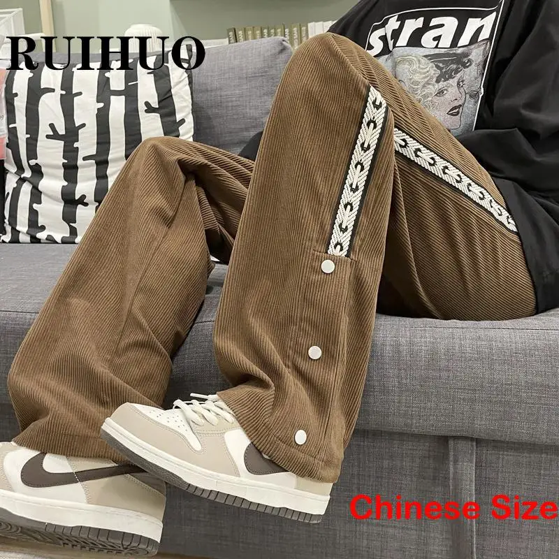 

RUIHUO Corduroy Casual Straight Pants Men Clothings Japanese Fashion Joggers Mens Pants Chinese Size 2XL 2023 Spring Arrivals