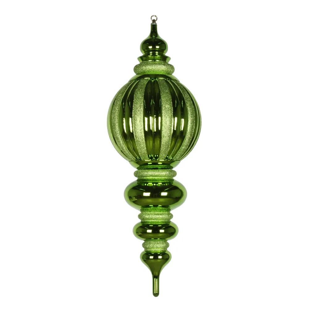 

35" Shiny Finial Christmas Ornament with Glitter Accents, Shatterproof Plastic, Holiday Christmas Tree Decoration, Lime