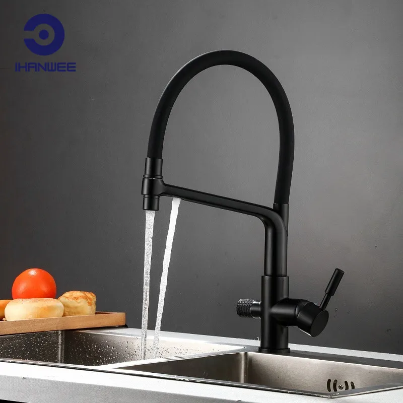 Кухонный кран Hanco с фильтром для чистой воды выдвижной смеситель из черной латуни