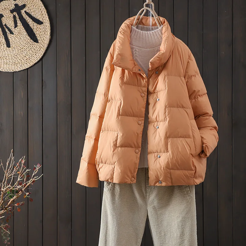 Winter Women Loose 90% White Duck Down Short Jackets Casual Fashion Single Breasted Warm Ultra Light Down Coat Outwear 2023 new