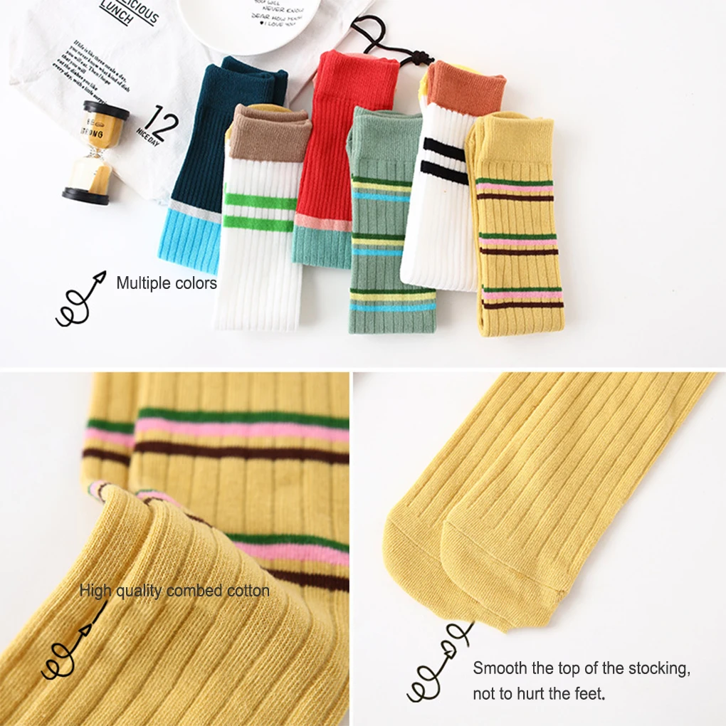 

1 Pair Autumn Children Casual Breathable Long Tube Socks Kids Students Simple Design Knee High Sock Hosiery Lake Blue