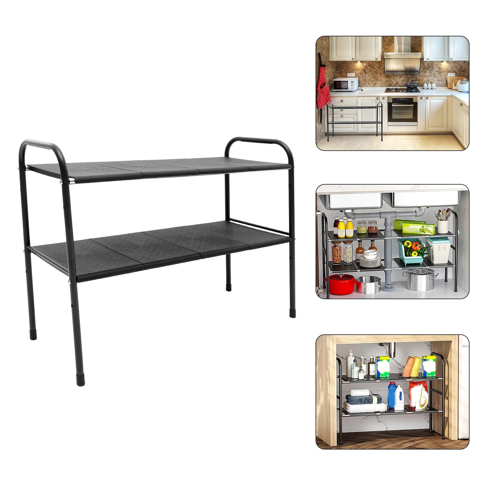 

1 Set of Kitchen Countertop Organizer Seasoning Rack Kitchen Under Sink Telescopic Holder