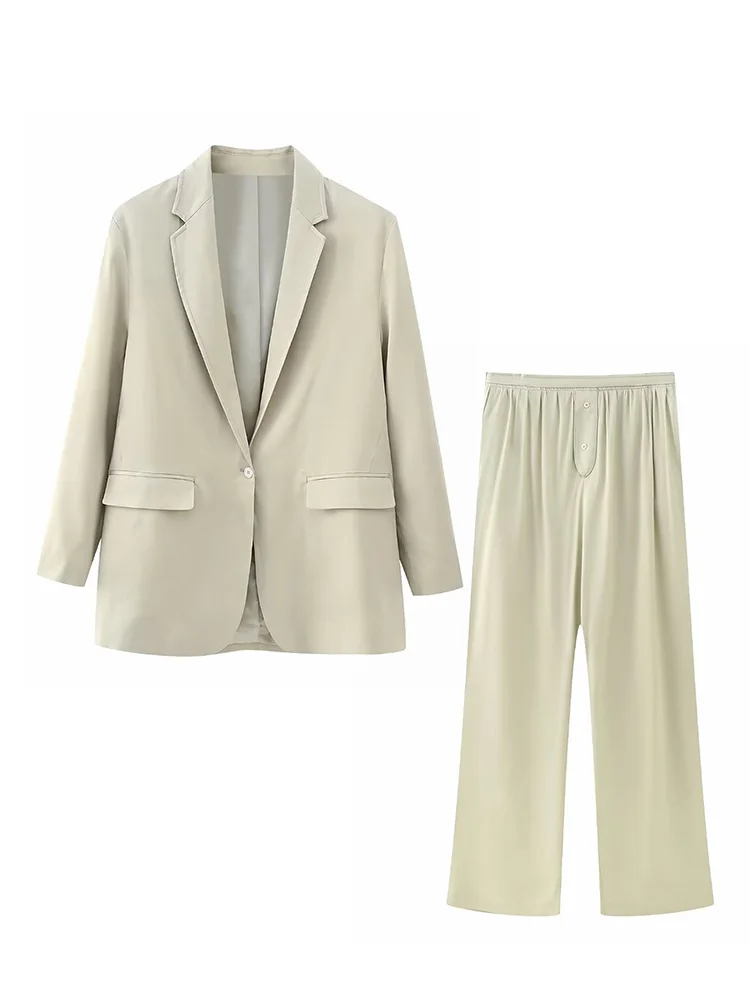 

Женский костюм из блейзера и прямых брюк, костюм из двух предметов, блейзер на одной пуговице с длинным рукавом и прямые брюки, весна 2023