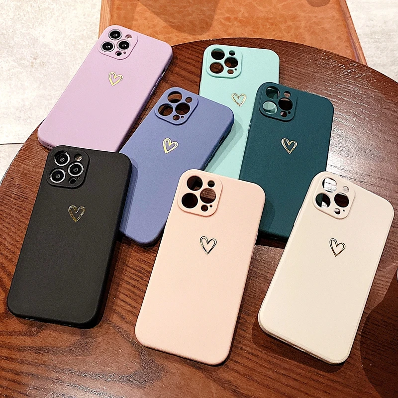 

Soft Love Heart Phone Case For iPhone 11 12 13 Pro Max XS X XR 7 8 Plus SE 2020 Mini Shockproof Matte Bumper Back Cover