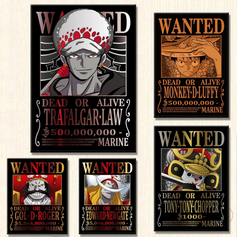 

Canvas Painting One Piece Anime Figure Trafalgar D. Water Law Gol D Roger WANTED HD Wall Art Pictures Kids Bedroom Decor Gift