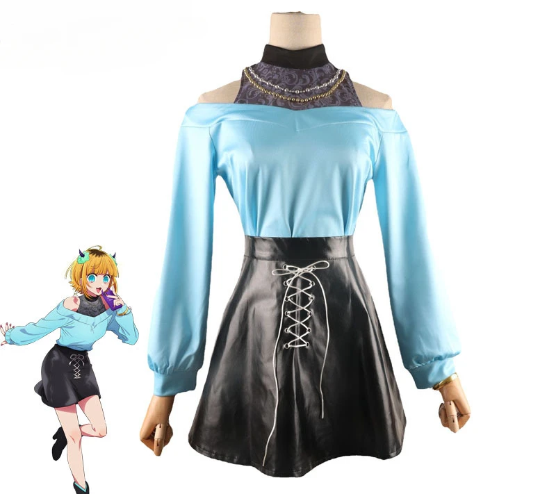 

Anime Oshi No Ko Costume MEM Hoshino Ai Cosplay Skirt Blue Tops Outfits Two Pieces Wig Lolita Princess Dress Halloween Party