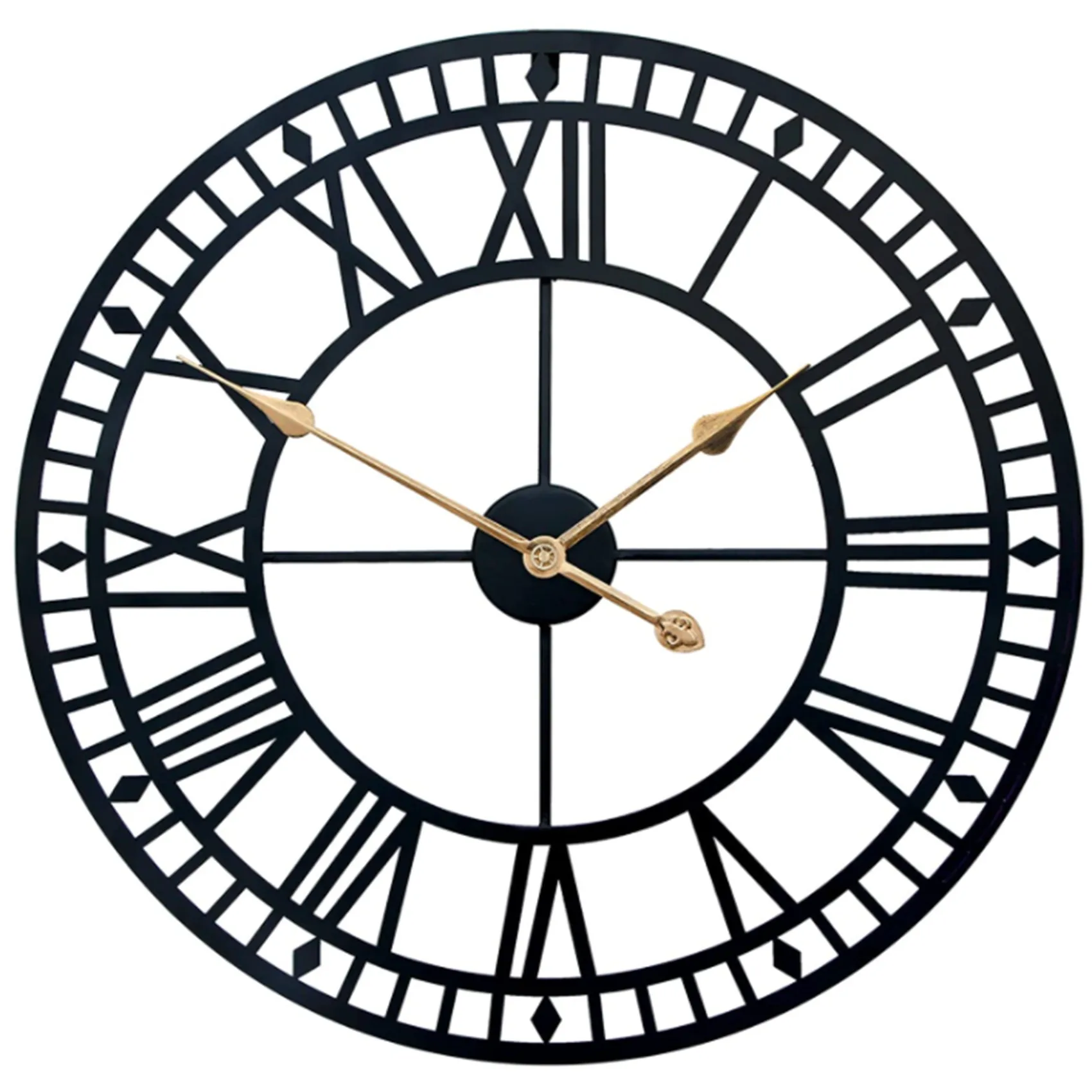 

Wall Clock,Retro Skeleton Black Metal Clock Ancient Roman Numeral Style Silent Quartz Movement Wall Clock for Home Decor