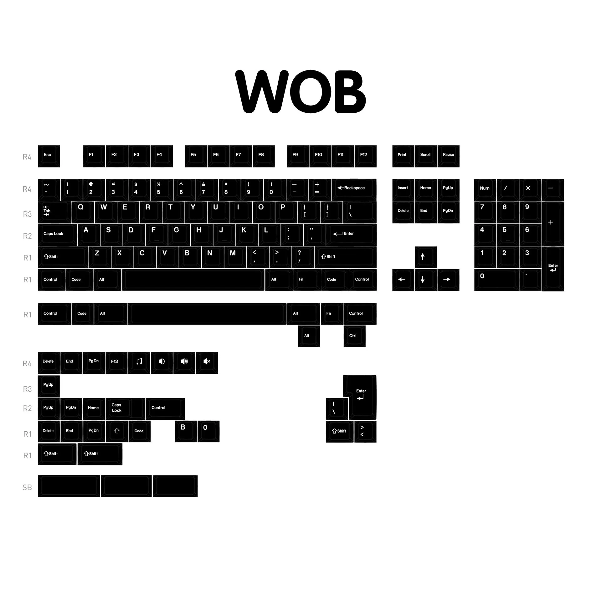 Клавишные колпачки Keebox WOB PBT с сублимационной печатью, профиль Cherry, для переключателей стандарта MX, полный комплект, DIY, белые надписи на черном фоне (art.: 3920dcbd2c239) - 3920dcbd2c239