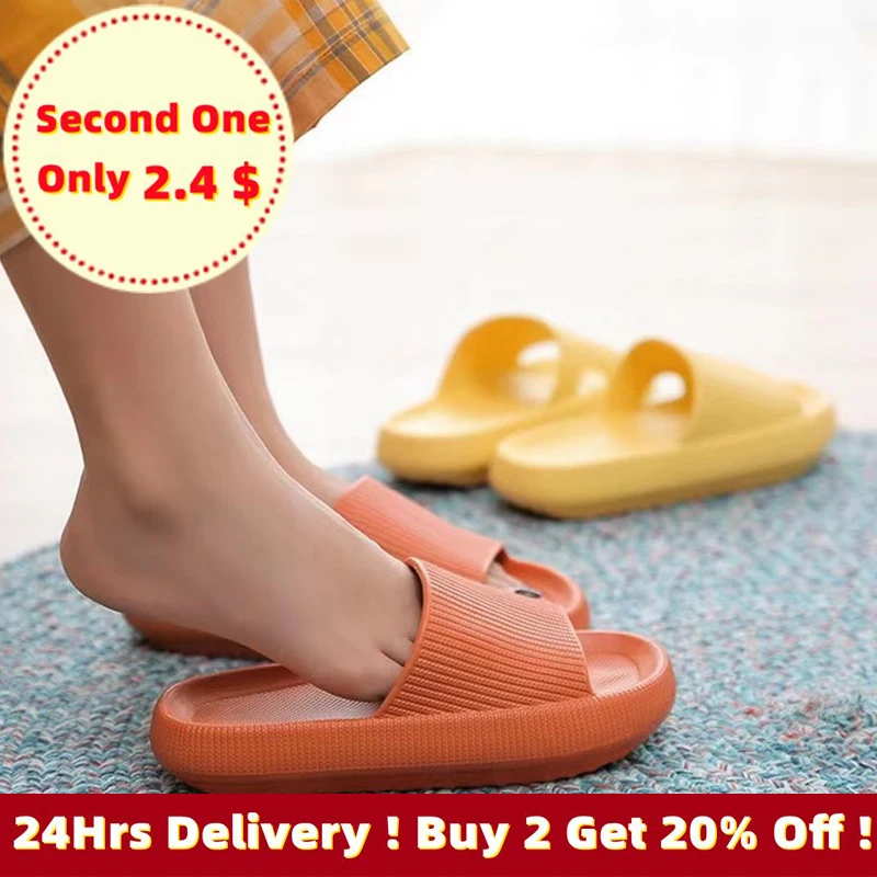 

Women Thick Platform Slippers Summer Beach Eva Soft Sole Slide Sandals Leisure Men Ladies Bathroom Anti-slip Free Shipping Shoes