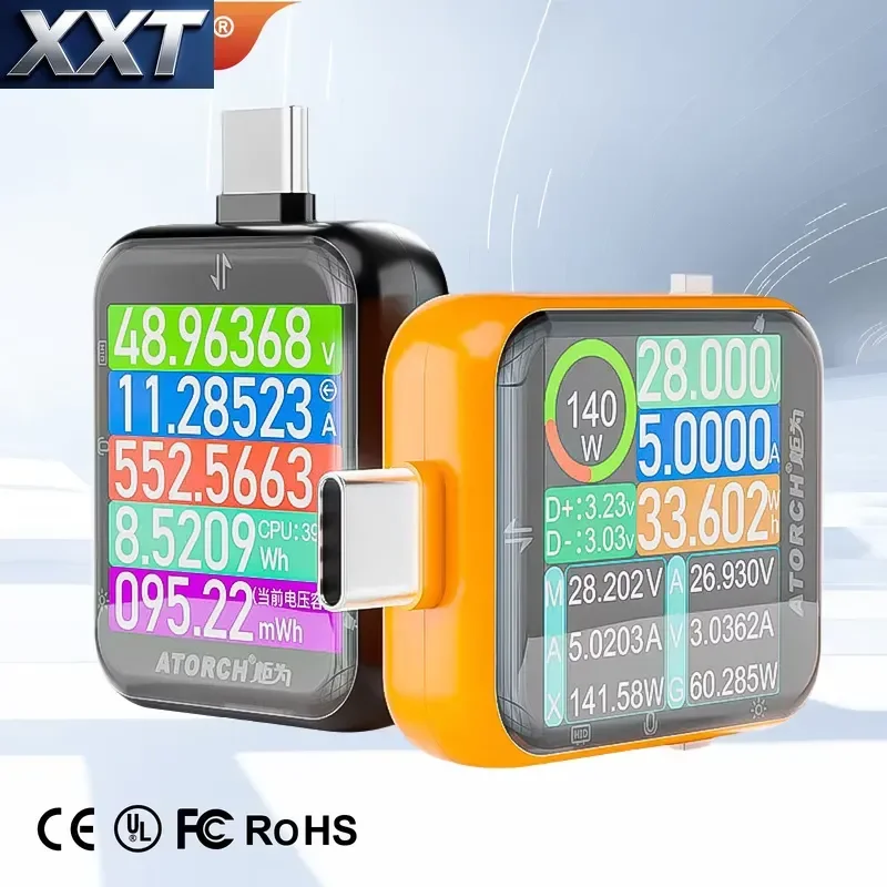 Фото Измеритель мощности XXT T3 USB C, 600 Вт, DC 0-50 В, тестер напряжения и тока Type-C, двунаправленный тестер PD с сенсорным экраном №2