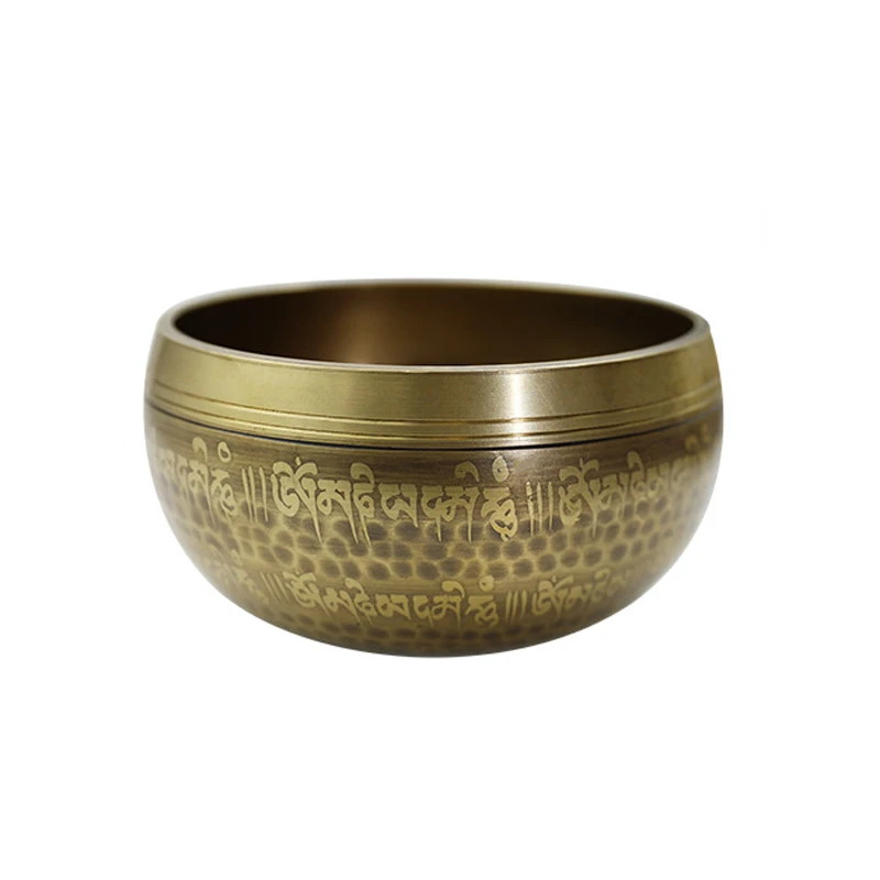 

Tibetan Singing Bowl Buddha Mantra Design Tibetan Bowl with Leather stick for Yoga Chanting Meditation