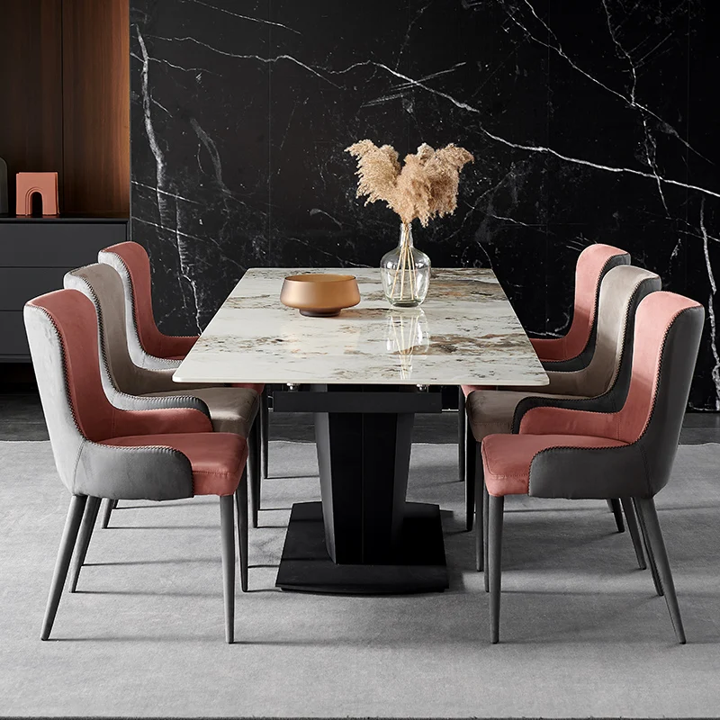 

Glossy Rock Board Kitchen Table Modern Minimalist Light Luxury Rectangular Extended Folding Dining Table And Chair Combination