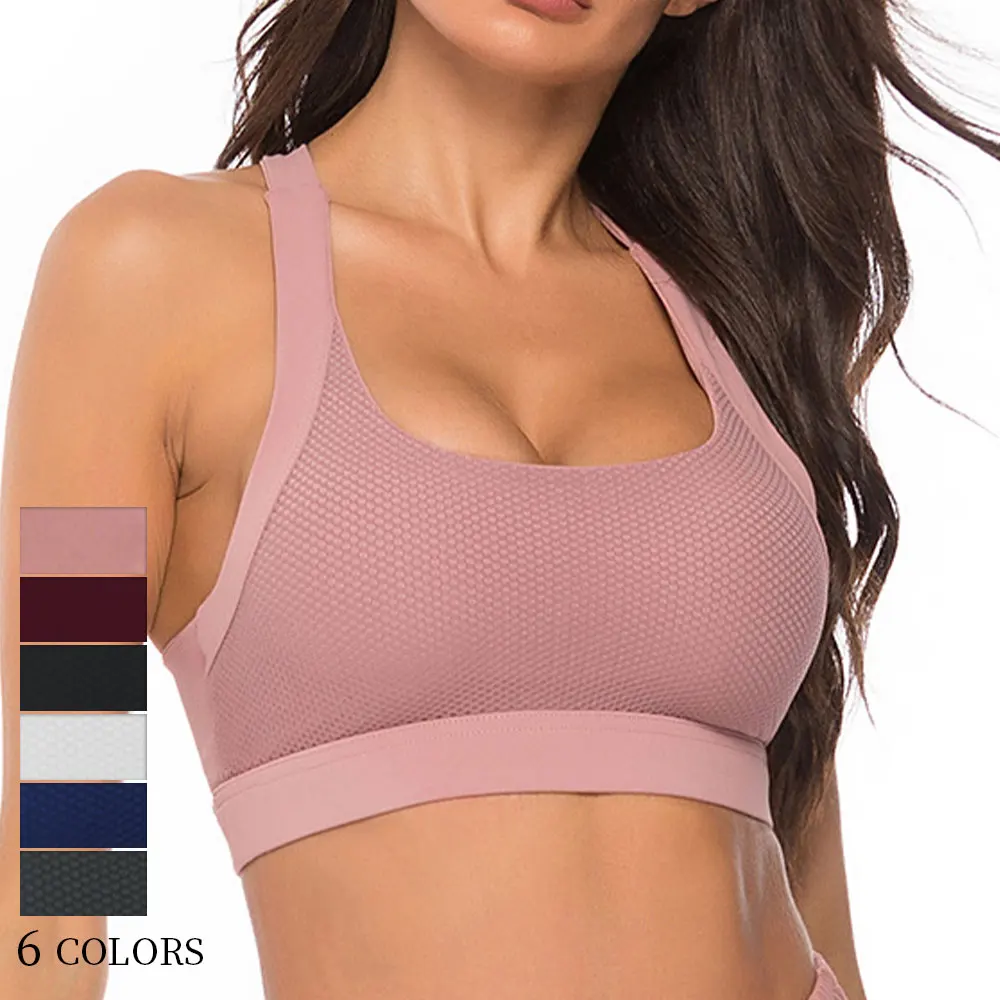 

Sports Bras For Women Mesh Net Yarn Gym Cross Bandage Fox Gathered Mesh Yoga Bra Woman Bra Sport