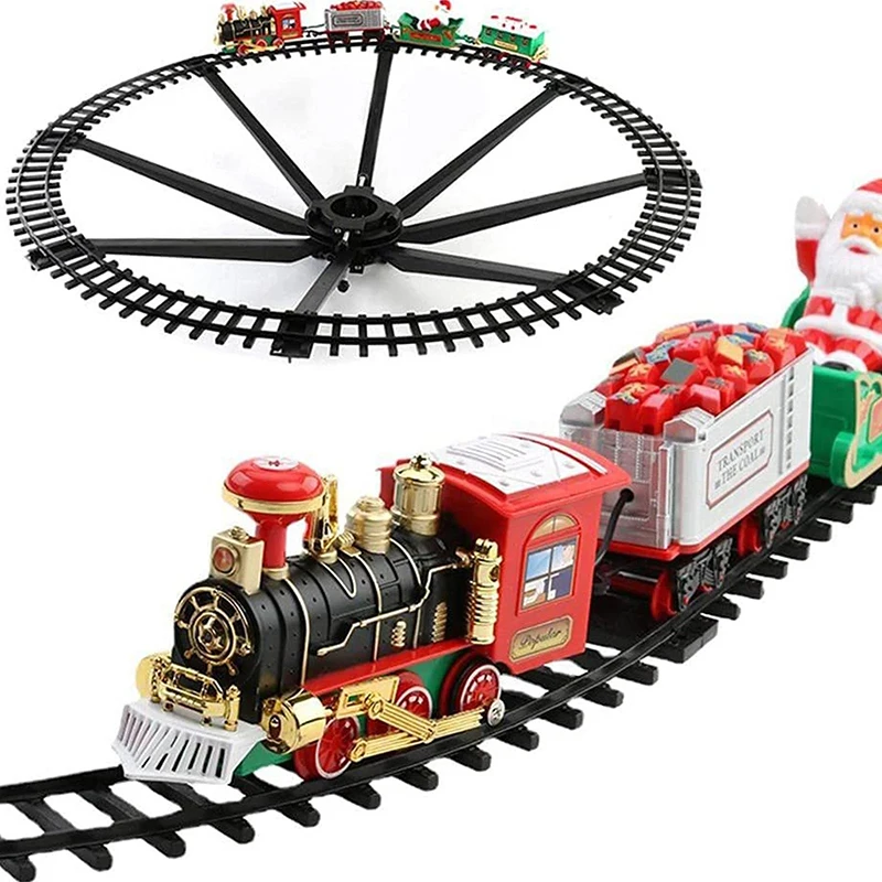 

Украшение для рождественской елки Электрический поезд на батарейках игрушки Железнодорожный автомобиль с подсветкой имитация звуков Желе...