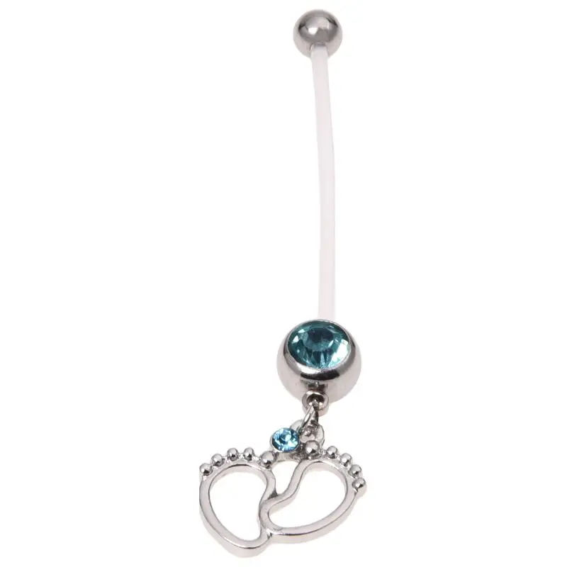 

Flexible Pregnancy Maternity Belly Navel Bar Ring Body Piercing Baby Feet Blue
