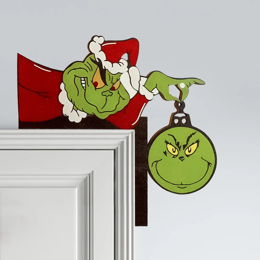 Christmas Door Frame Decoration Christmas Green Monster Wooden Decor Xmas Party Ornaments Hanging Pendant Christmas Gifts 2023