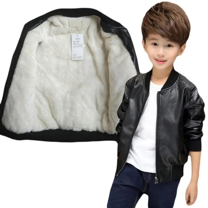 

2021 Fashion Autumn And Winter Child Coat Waterproof Baby Boys Leather Jackets Plus velvet Thicken Warm CUHK Boys clothes 1-12Y