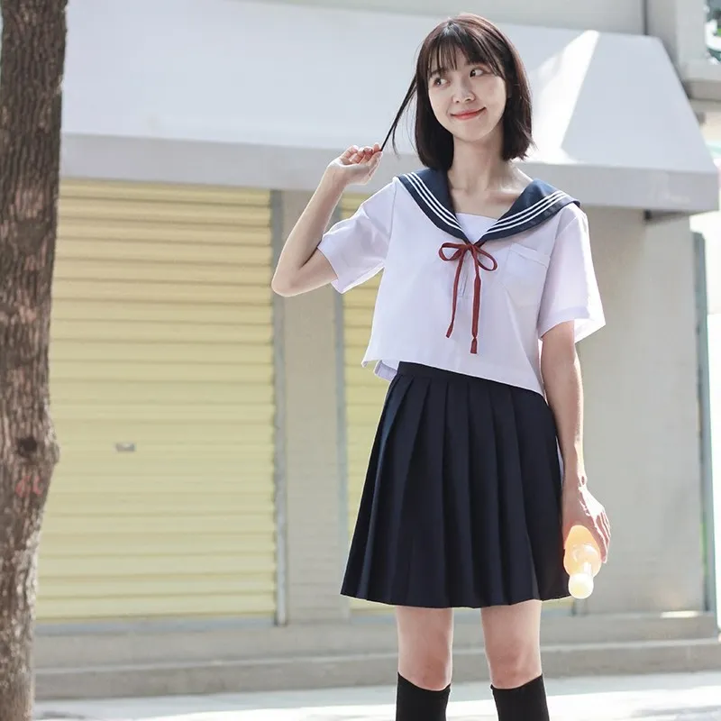 

Navy Collar Graduation Costomes Jk Japanese School Uniform Girls Sailor Suit High School Student Skirt Short Long Sleeve Shirt