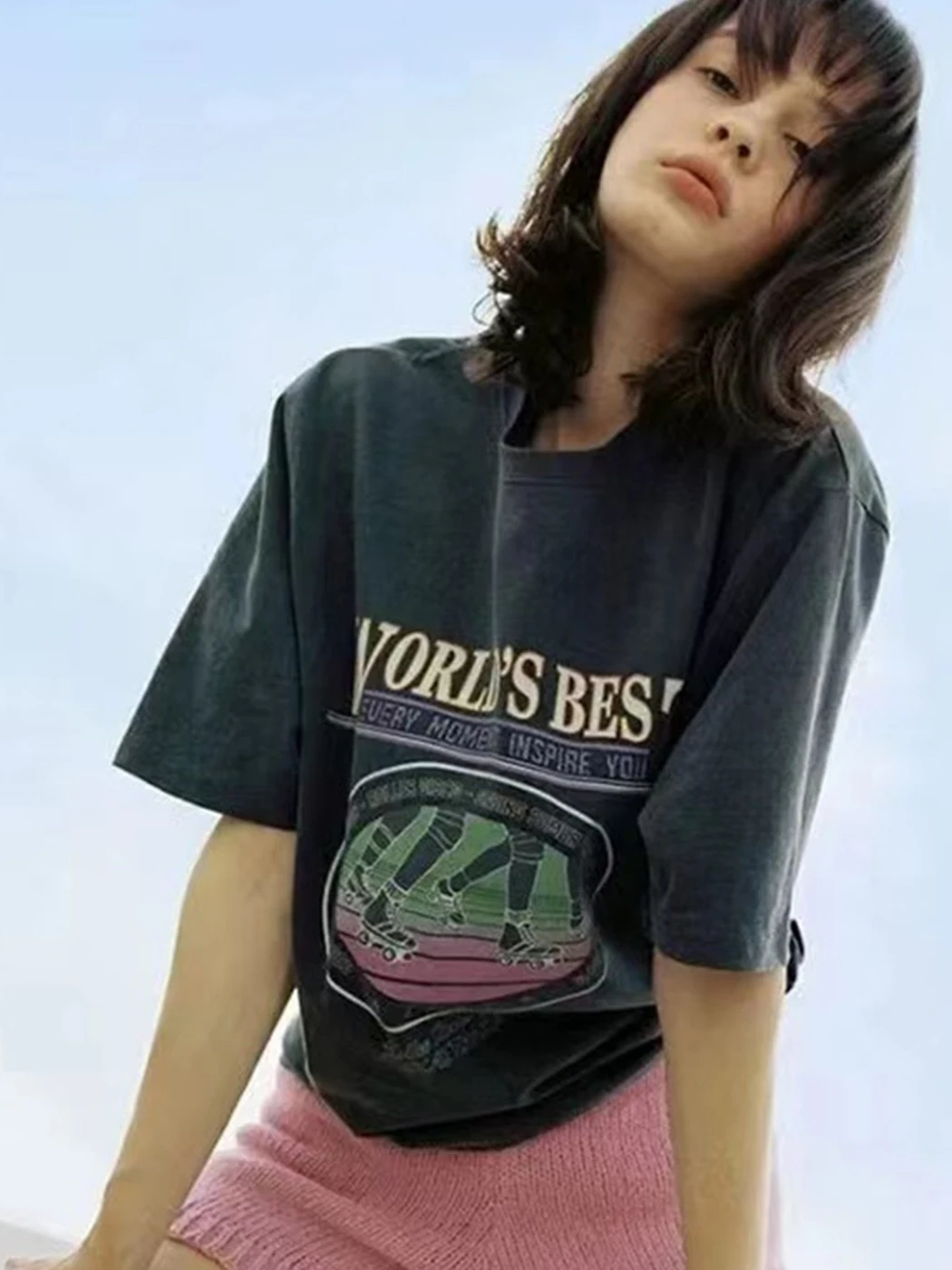 

World's Best Letter Vintage Distressed Tees T-shirt Women Summer Short Sleeve Round Neck Chic Casual Tops Female Cotton 2022