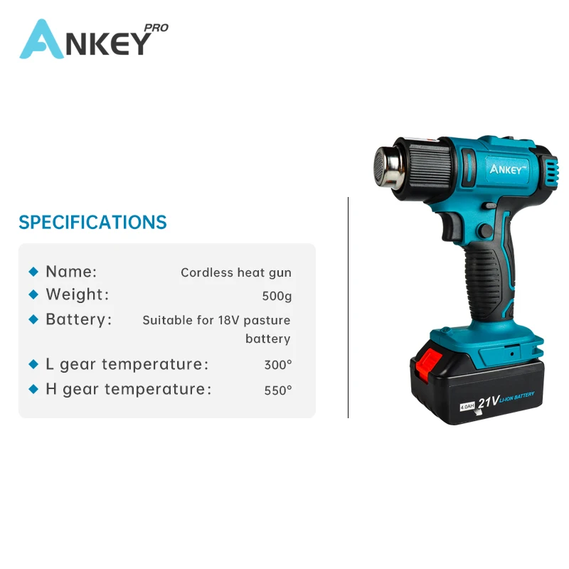 Беспроводной тепловой пистолет Термофен с 2 насадками для пайки 18 в регулировка