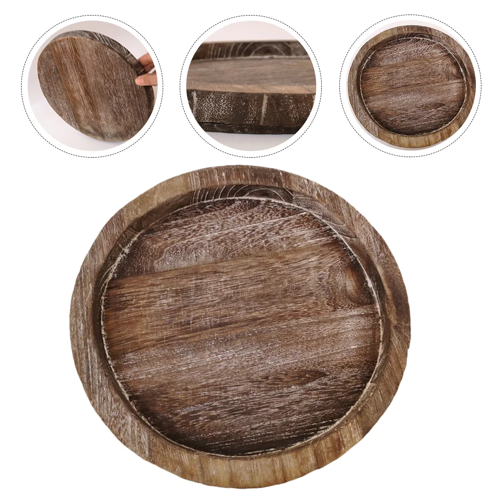 

Tray Wooden Plate Holder Wood Pillar Serving Round Plates Centerpiece Trays Table Decorative Tea Board Platter Rustic Cheese