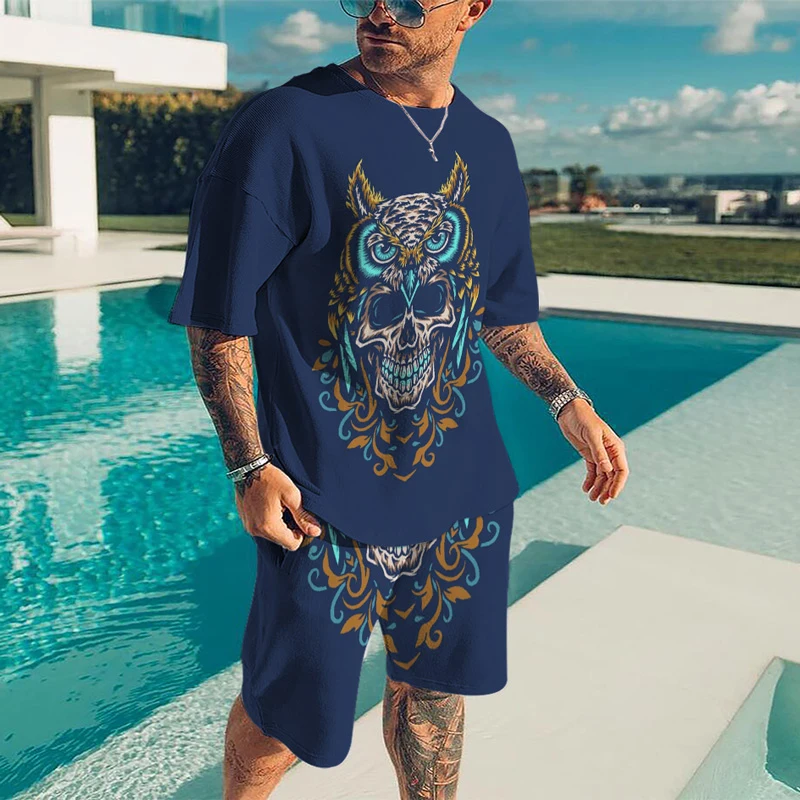 

Summer Man T Shirt Set Beach Oversized Tracksuit Owl 3D Printed Designer Short Sleeve Custom Clothing Retro New Fashion 2022 Tee
