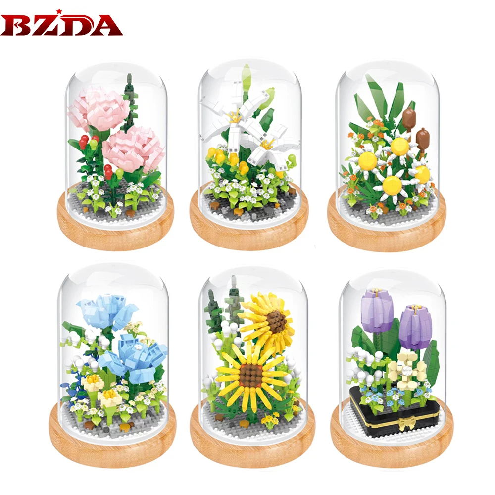 

BZDA City Mini Immortal Flower Ornament Bouquet Building Block Creative Carnation Tulips Plant Potted Bricks Toys For Girls Gift