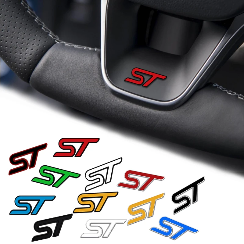 Металлический значок ST для Ford Focus, Fiesta, Puma, ST line, Mondeo, Kuga, 3D наклейки, эмблема на руль автомобиля, аксессуары, 1/2 шт.
